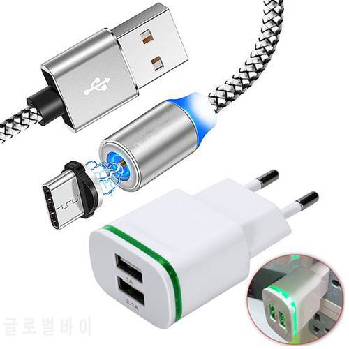 2 port LED Light USB Fast Charger For Xiaomi mi 10 ultra 9 9T Redmi Note 10 9 Pro 6 7 8 8T Type-C Micro USB Plug Magnetic Cable