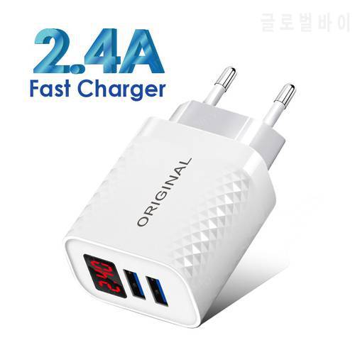 USB Charger Digital Display Fast Charging Wall Portable 2.4A For iphone 12 Pro Max 11 8 plus Huawei Mobile Phone Charger Adapter