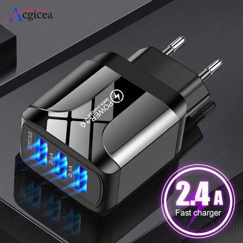 USB Charger Adapter Quick Charge 3.0 for iPhone 12 Pro Max Xiaomi EU Plug 3 Ports USB QC3.0 Fast Charging Mobile Phone Charger
