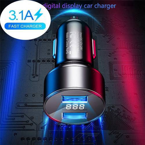 Universal 3.1A Dual USB Car Charger LED Display Fast Charging Mobile Phone Car-Charger for iPhone 11 12 Samsung S10 Xiaomi