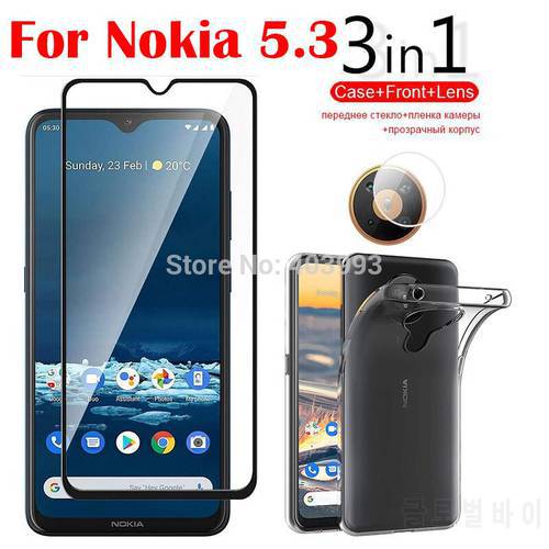 3-in-1 Case Glass For Nokia 5.3 TA-1234 Screen Protector Glass Full Protection on For Nokia 5.3 5.4 Camera Lens Glass
