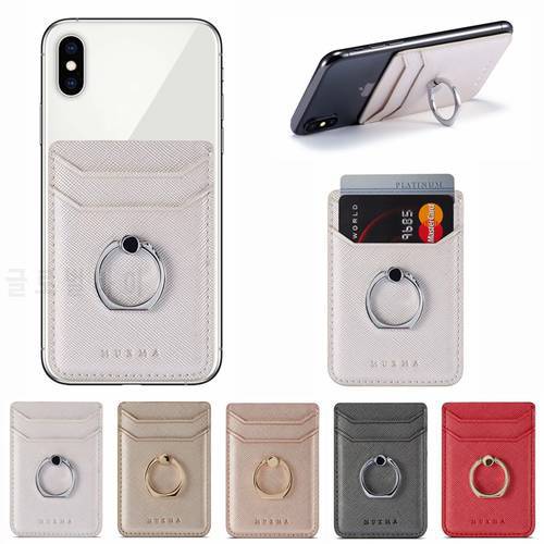 Leather Mobile Phone Wallet Sticker For iPhone 11 12 13 Pro Max Ring Holder Pocket Card Slot Sticker For Xiaomi Samsung Huawei