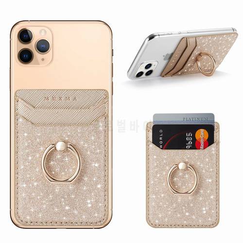 Bling Shiny Mobile Phone Back Cards Holder Wallet Credit ID Card Pocket Adhesive Sticker Phone Pouch Bag Gold / Rose Gold /Black