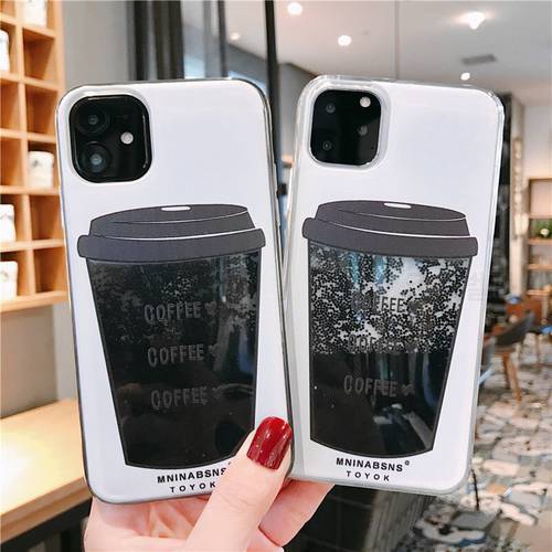 Coffee Cup Soft TPU Glitter Dynamic Liquid Quicksand Moving Shockproof Case For iPhone 6 7 8 Plus SE2020 12Mini 11 Pro Max X XR