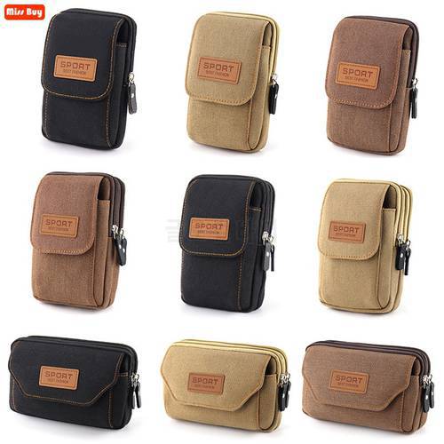 Universal Canvas Mobile Phone Bag For Samsung/iPhone/Huawei/HTC/LG/Xiaomi Wallet Case Belt bag CellPhone Pouch Pocket Handbag