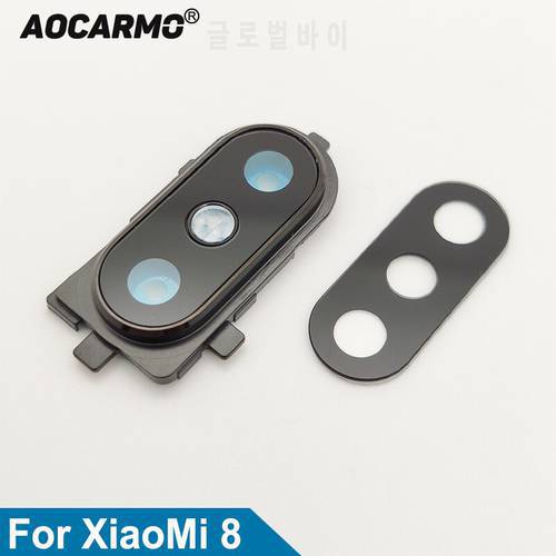 Aocarmo For XiaoMi 8 mi 8 Rear Back Camera Lens Glass With Adhesive And Lens Frame Cover With Sticker