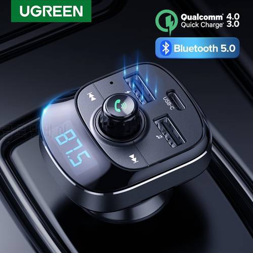 Ugreen Quick Charge 4.0 3.0 Car Phone Charger 20W PD Charging Bluetooth 5.0 FM Transmitter USB Car Charger Kit Audio MP3 Player