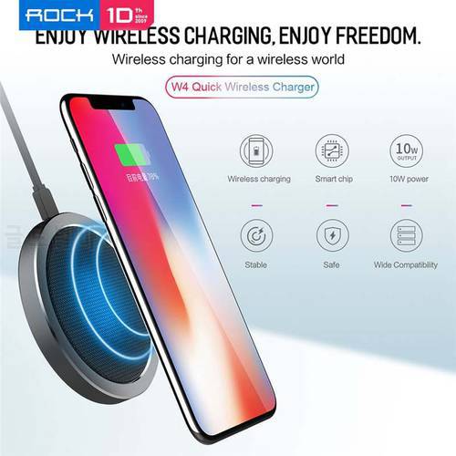 ROCK 10W W4 2A Qi Wireless Charger for IPhone 12 Pro Fast Charging Disk Charger for Galaxy S21 Ultra