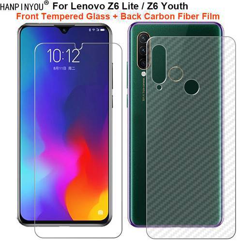 For Lenovo Z6 Lite / Z6 Youth 1Set= Soft Back Carbon Fiber Film + Ultra Thin Clear Premium Tempered Glass Front Screen Protector