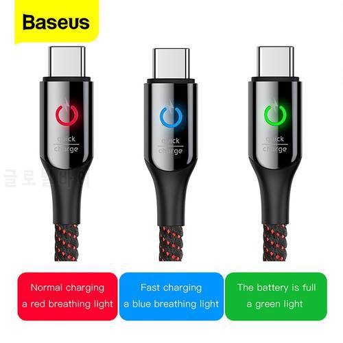 Baseus 3A USB Type C Cable For Huawei Xiaomi Redmi Samsung Realme Quick Charge 3.0 Type C LED Data Cable Type-c USB-C Cord Wire