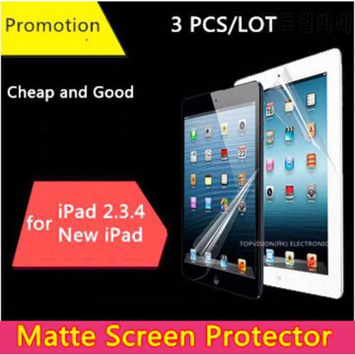 3PCS/Pack cheap good front matte protetive film for apple ipad 2 3 4 screen protector anti glare carton pack & can check ship