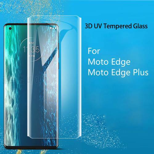 JGKK UV Liquid Full Glue Cover for Motorola Edge+ Screen Protector 3D Curved Ultra Clear Tempered Glass for Moto Edge Plus