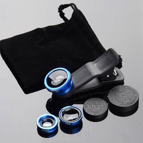 3-in-1 Universal Smartphone Camera Clip-on Lens Kit 180° Fish Eye Lens 0.67X Wide Angle Macro Lens