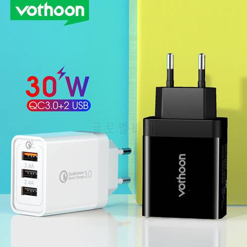 Vothoon 30W 3 Ports Quick Charger 3.0 USB Charger For iPhone Samsung Xiaomi Mobile Phone Charger Fast Wall Charger Adapter