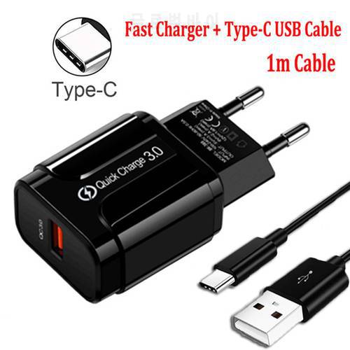 QC3.0 2A Fast Charger For Samsung S21 S20 FE S10 S9 Plus A02S A12 A52 A72 A32 A70 A51 Type C USB C Fast Charging Charger Cable