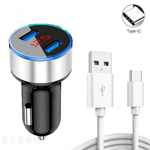 3.1A Dual USB Car Charger Phone Adapter Type-c USB Cable Charger For Xiaomi Mi 11 Poco X3 NFC M3 Redmi 9 9T Note 9S 9 8 8T Pro