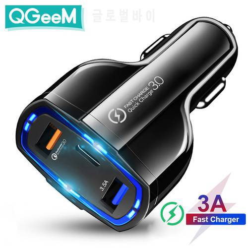 QGEEM QC 3.0 USB C Car Charger 3-Ports Quick Charge 3.0 Fast Charger for Car Phone Charging Adapter for iPhone Xiaomi Mi 9 Redm