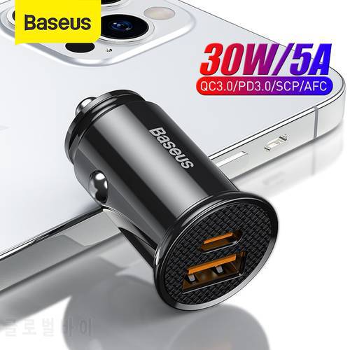Baseus 30W USB Car Charger Quick Charge 4.0 3.0 FCP SCP USB PD For Xiaomi iPhone 12 13 14 Pro Fast Charging Car Phone Charger