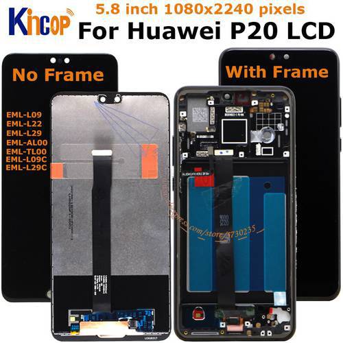 For Huawei P20 LCD Display Touch Screen Digitizer+fingerprint with frame EML-L29C EML-L09C EML-L09 EML-L22 EML-L29 EML-AL00 LCD