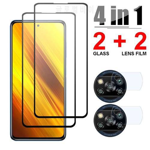 4in1 Tempered Glass For Xiaomi Poco X3 M3 M4 X4 M5 Pro NFC 11 Lite 11i Camera Len Film For Xiaomi Poco F3 X3 M3 Screen Protector