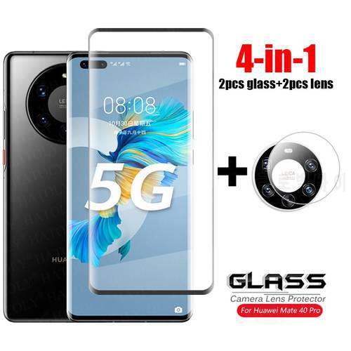 4-in-1 For Glass Huawei Mate 40 Pro Tempered Glass 3D Full Curved Cover Glass Mate 40 Pro Plus P40 40E Camera Screen Protector