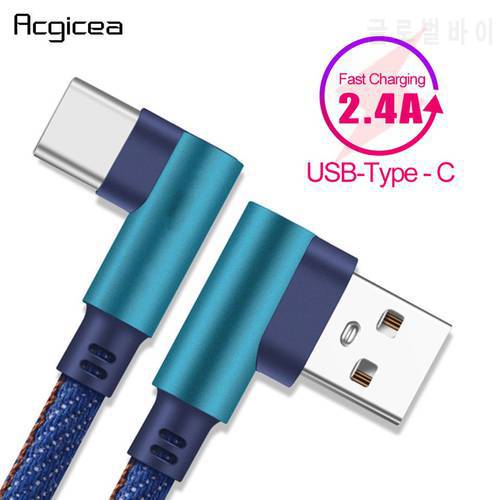 2.4A Type C Cable for Samsung S8 S9 S10 Plus Huawei 90 Degree Denim USB C Mobile Phone Cables Fast Charging Charger Adapter Cord