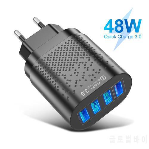 48W Quick 4 USB Charger Adapter 3.0 USB Charge Plug Wall Charger For iPhone Xiaomi Fast Charger Mobile Phone Charger Adapter