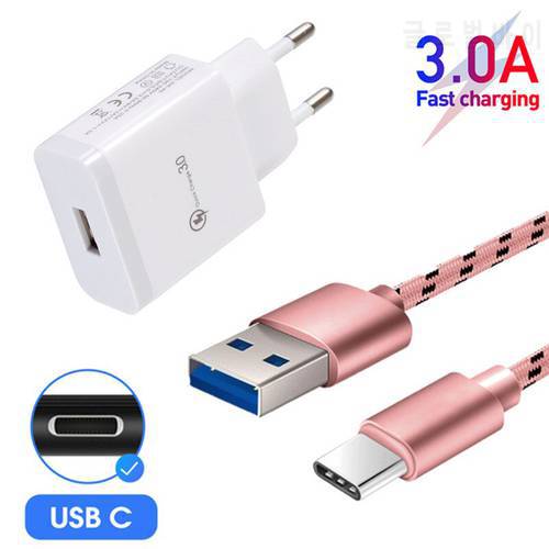 Fast Charger USB Adapter Quick Charge 3.0 USB Type C Cable for Samsung A22 A5 2017 S9 Redmi Note 10 POCO F3 X3 M3 Pro Smartphone