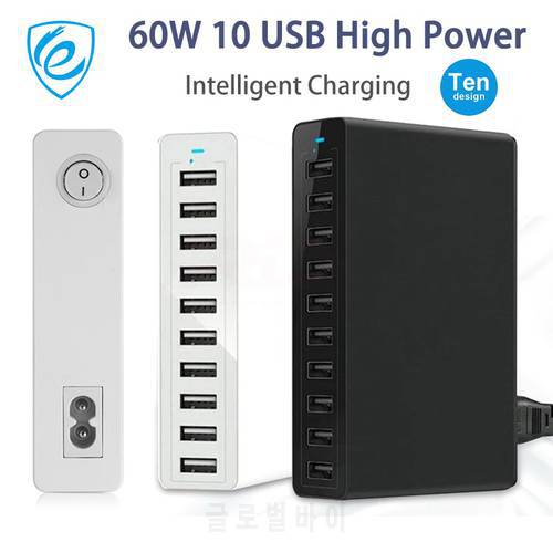 10 Port Multi USB Charger Station Fast Charging 60W Quick Charge Power Adapter EU For iPhone Samsung Xiaomi Mobile Phone Charger