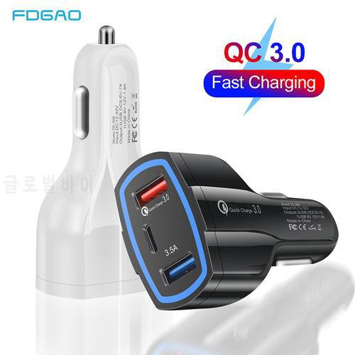 QC 3.0 USB Car Charger 3-Ports Quick Charge 3.0 TypeC Fast Charger for Car Phone Charging Adapter for iPhone 14 13 12 11 Pro Max