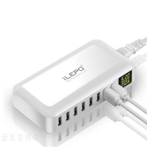 iLEPO 60W QC3.0 8 Ports USB Fast Charger For iPhone Samsung xiaomi Tablet Quick Charger For huawei samsung with LED Display