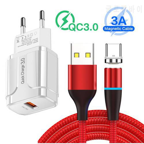 QC 3.0 Fast Charger usb Adapter Type C Magnetic 3A Quick Charge USB Cable For Tecno Infinix Samsung S21 A7 A21S M32 A53 A32 5G