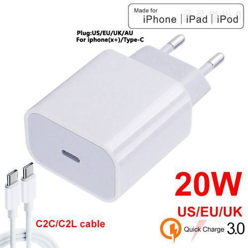 20W UK/EU/US Plug Charger Fast Charger USB Charger Quick Charge 3.0 For IPhone 12 Adapter for Huawei C2C C2LTablet Portable Wall