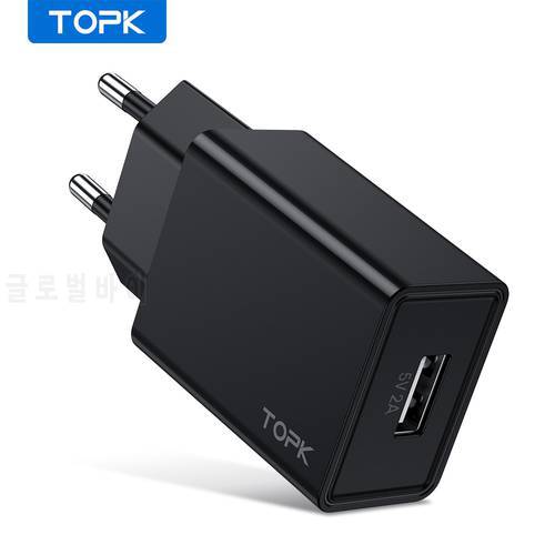 TOPK B25 5V 2A USB Charger for iPhone X 11 8 Fast Wall Charger EU US Adapter Mobile Phone Charger for Samsung s10 Huawei Xiaomi