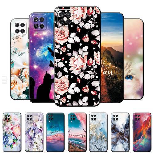 For Samsung A12 Case Flower Black Back Cover Coque For Samsung Galaxy A12 Case Samsung A12 Bumper 6.5 inch TPU Silicone Cover