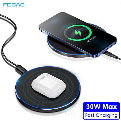 30W Wireless Charger For iPhone 14 13 12 11 Pro XS Max Mini X XR 8 Induction Fast Charging Pad for Samsung S22 S21 S20 Note 20