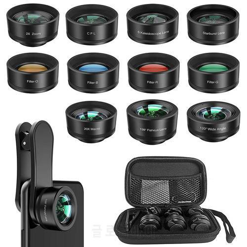 AIKE 11 in 1 Macro Phone Camera Lens Universal Lens for iPhone 12 Pro Max/11/XS Max/XR/XS Max All Android smartphone Phone Lens
