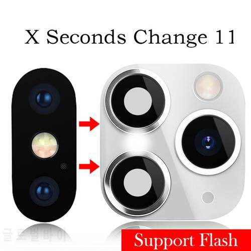 For iPhone XR X to iPhone 11 Pro Max Luxury Fake Camera Lens Sticker Seconds Change Cover Case Support Mobile Phone With Flash