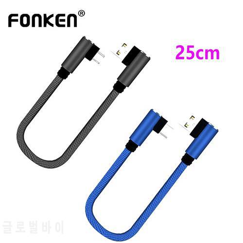 FONKEN 25cm Short Phone Charger Cable USB Type C Mini USB Angle Cable For Huawei Samsung Charge Cable Micro USB 2.4A Fast Charge