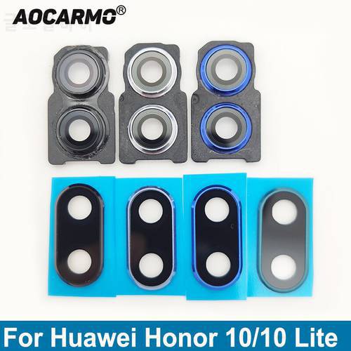Aocarmo For Huawei Honor 10 /10 Lite Main Camera Lens Rear Back Camera Lens Glass With Frame Ring Cover Adhesive Sticker