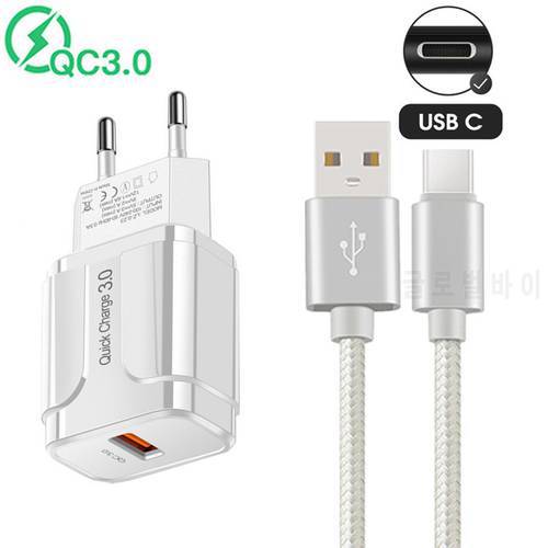 QC 3.0 quick Charge Adapter Type C USB C Data Cable For Xiaomi MI A3 A2 10T Redmi 9 Note 10 9S 8 7 POCO M3 F2 Pro Phone Charger