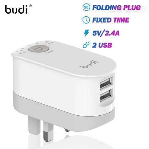 BUDI 12W Foldable Plug 2 USB Universal mobile phone charger Wall AC Fixed time Power Charger Home or Travel Xiaomi iPhone iPad