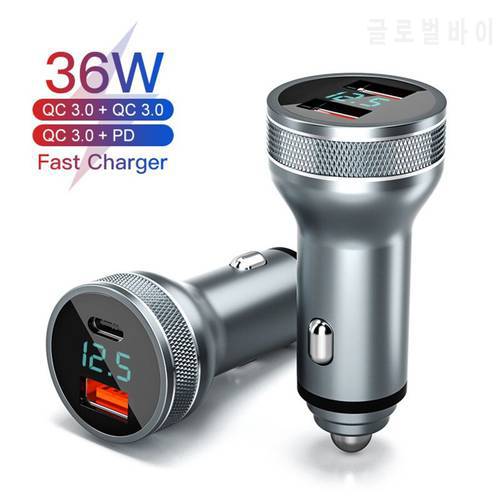 USLION 36W 2 Ports USB PD Car Charger QC 3.0 Fast Charging For iPhone 12 11 Xiaomi Samsung Mobile Phone Charge Adapter in Car