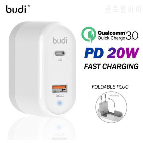 BUDI Quick Charge 3.0 QC PD Charger 20W QC3.0 USB Type C Fast Charger for iPhone 13 12 11 Xiaomi Phone PD Charger Foldable Plug