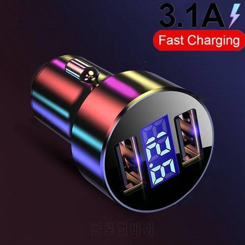 Car Charger 3.1A LED Display USB Phone Charger for Xiaomi Samsung IPhone 12 11 Pro 7 8 Plus Mobile Phone Adapter Car-Charger