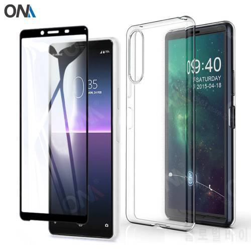 2-in-1 Glass + Full Cover Case for Sony Xperia 10 II Silicone Case Cover for Sony Xperia 1 II Screen Protector