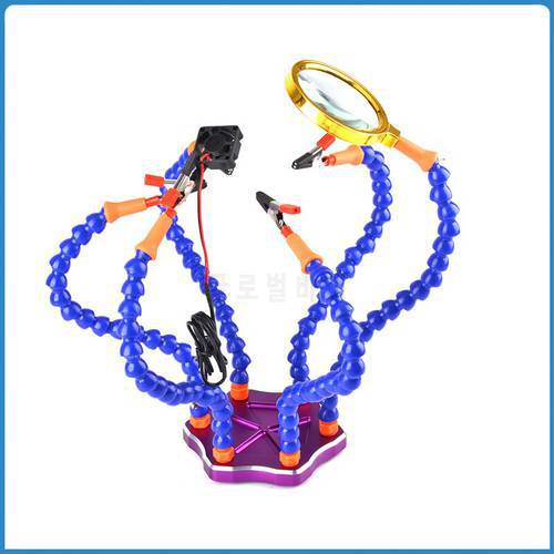Table Clamp 6 Pcs Flexible Arms Soldering Iron Holder PCB Welding Station Repair Third Hand Tool With Magnifier Cooling Fan
