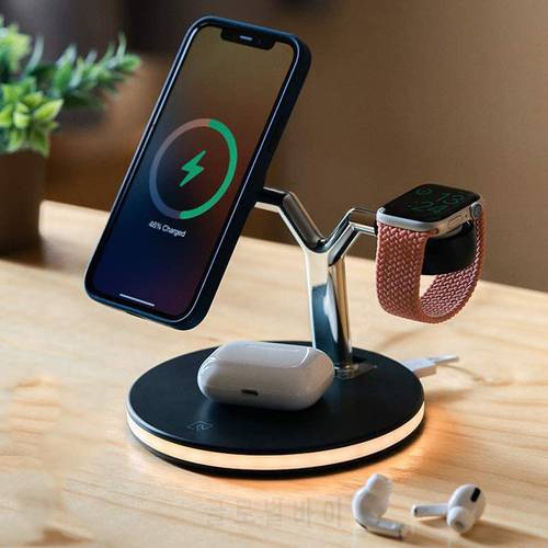 3 in 1 Magnetic Wireless Charging Station For Magnetic iPhone 12 Pro Max 15W Fast Wireless Charger For Airpods iWatch Series