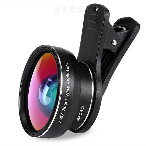 Phone Lens Kit 37MM 49UV 0.45x Super Wide Angle & 12.5x Super Macro Lens HD Camera Lentes For IPhone 6S 7/Xiaomi More Cellphone