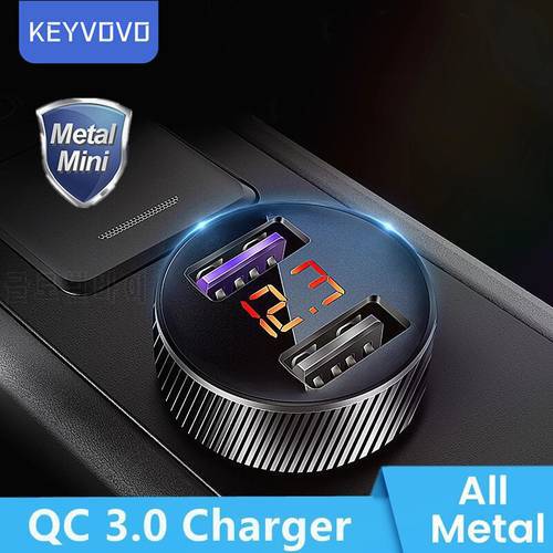 Metal Dual QC 3.0 USB Car Charger Quick Charge 3.0 4.0 Fast Charging For iPhone Xiaomi Huawei Samsung Auto Digital LED Display